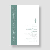 グリーンモダンエレガントクロスボーイファースト聖餐式 招待状