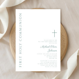 グリーンモダンエレガントクロス最初の聖餐式 招待状