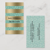 グリーンモダンエレガントグリッターと金ゴールドストライプ 名刺 (正面/裏面)