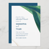 グリーンモダンエレガント&ネイビーリハーサル招待状 招待状 (正面/裏面)