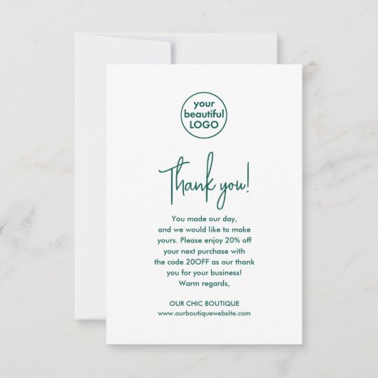 グリーンモダンカスタマー評価ビジネスありがとうございました サンキューカード (正面)