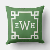 グリーンモダンギリシャ鍵カスタムモノグラム クッション (裏面)