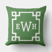 グリーンモダンギリシャ鍵カスタムモノグラム クッション (正面)