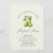 グリーンモダンギンガムパーフェクト梨ブライダルシャワー 招待状 (正面/裏面)