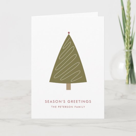 グリーンモダンクリスマスツリー&レッドスターシンプル シーズンカード (正面)