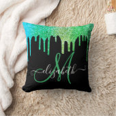 グリーンモダングリッタードリップスブラックモノグラム クッション (ブランケット)