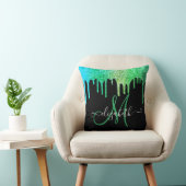 グリーンモダングリッタードリップスブラックモノグラム クッション (椅子)