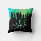 グリーンモダングリッタードリップスブラックモノグラム クッション (裏面)