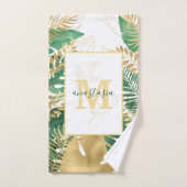 グリーンモダンゴールデン熱帯離れモノグラム バスタオルセット (ハンドタオル)