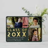 グリーンモダンシック写真卒業発表 箔招待状 (立ち正面)