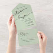 グリーンモダンシッ結婚クの名前エレガントスクリプト オールインワン招待状 (貼ってはがせる)