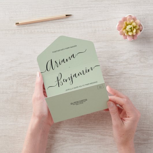 グリーンモダンシッ結婚クの名前エレガントスクリプト オールインワン招待状 (ビデオ)