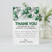 グリーンモダンシルバー風船グラムグリッター誕生日 サンキューカード (スタンド正面)