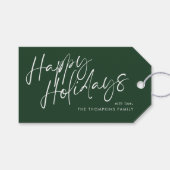 グリーンモダンシンプルスクリプトハッピーホリデー ギフトタグ (正面(横))