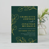 グリーンモダンシンプル金ゴールド 箔招待状 (立ち正面)