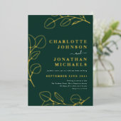 グリーンモダンシンプル金ゴールド 箔招待状 (立ち正面)