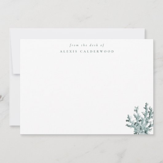 グリーンモダンシーコーラルパーソナライズされた ノートカード (正面)