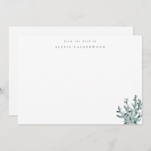 グリーンモダンシーコーラルパーソナライズされた ノートカード (正面/裏面)