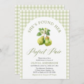 グリーンモダンジンガムパーフェクトペアブライダルシャワー 招待状 (正面/裏面)