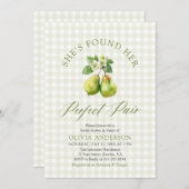 グリーンモダンジンガムパーフェクトペアブライダルシャワー 招待状 (正面/裏面)