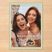 グリーンモダンジンガム写真卒業パーティー アクリル招待状 (正面)