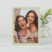 グリーンモダンジンガム写真卒業パーティー 招待状 (スタンド正面)