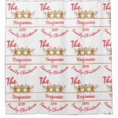 グリーンモダンジンジャーブレッドマンファミリー シャワーカーテン (正面)