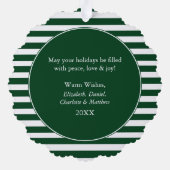 グリーンモダンストライプクリスマスフォト オーナメントカード (裏面)