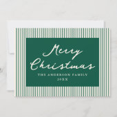 グリーンモダンストライプクリスマスメリークリスマスノンフォト シーズンカード (正面)