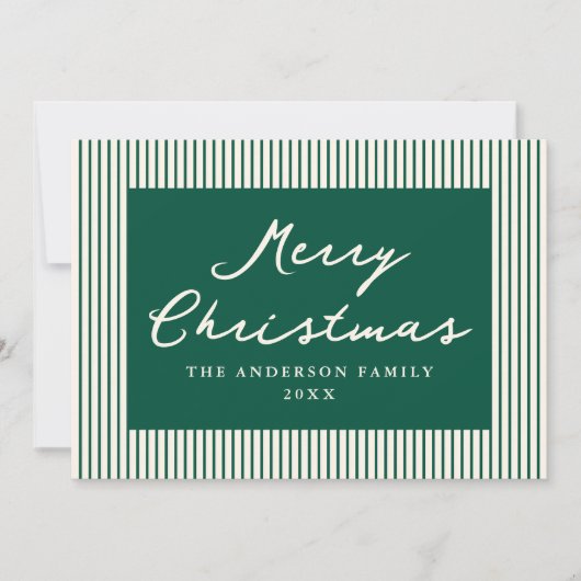 グリーンモダンストライプクリスマスメリークリスマスノンフォト シーズンカード (正面)