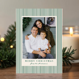 グリーンモダンストライプクリスマスメリークリスマス2写真 シーズンカード