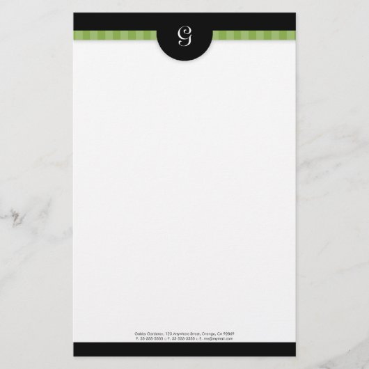 グリーンモダンストライプモノグラム文房具 便箋 (正面)