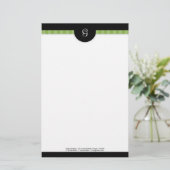 グリーンモダンストライプモノグラム文房具 便箋 (スタンド正面)