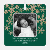 グリーンモダンス素朴ノーフレーク2写真かわいい休日 メタルオーナメント (正面)