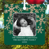 グリーンモダンス素朴ノーフレーク2写真かわいい休日 メタルオーナメント