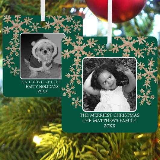 グリーンモダンス素朴ノーフレーク2写真かわいい休日 メタルオーナメント