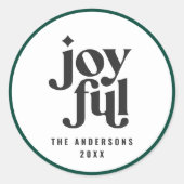 グリーンモダンタイポグラフィのクリスマス ラウンドシール (正面)