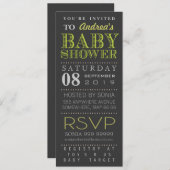 グリーンモダンタイポグラフィベビーシャワー長 招待状 (正面/裏面)