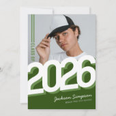 グリーンモダンタイポグラフィ写真卒業 招待状 (正面)