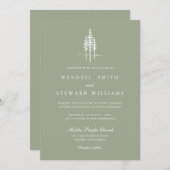 グリーンモダンツリーフォレスト素朴結婚式招待状 招待状 (正面/裏面)