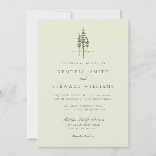 グリーンモダンツリーフォレスト素朴結婚式招待状 招待状 (正面)