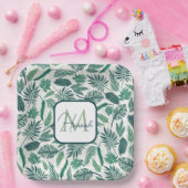 グリーンモダンティール(緑がかった色)トロピカル葉デザイン ペーパープレート (パーティー)