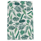 グリーンモダンティール（緑がかった色）トロピカル葉デザイン ミディアムペーパーバッグ (正面)