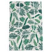 グリーンモダンティール（緑がかった色）トロピカル葉デザイン ミディアムペーパーバッグ (裏面)