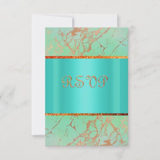 グリーンモダンティール（緑がかった色）大理石金ゴールドsvp 出欠カード (正面)