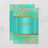 グリーンモダンティール（緑がかった色）大理石金ゴールドsvp 出欠カード (正面/裏面)
