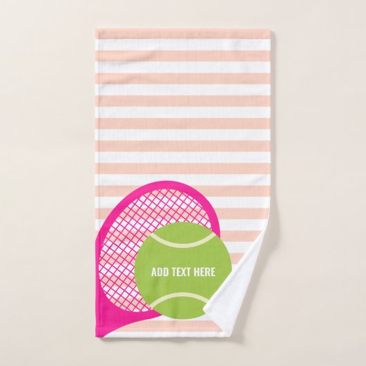 グリーンモダンテニスボールストライプのピンク ハンドタオル (ハンドタオル)