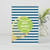 グリーンモダンテニスボールネイビーブルー誕生日 シーズンカード (スタンド正面)