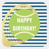 グリーンモダンテニスボールネイビーブルー誕生日 スクエアシール (正面)