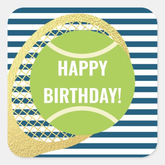 グリーンモダンテニスボールネイビーブルー誕生日 スクエアシール (正面)